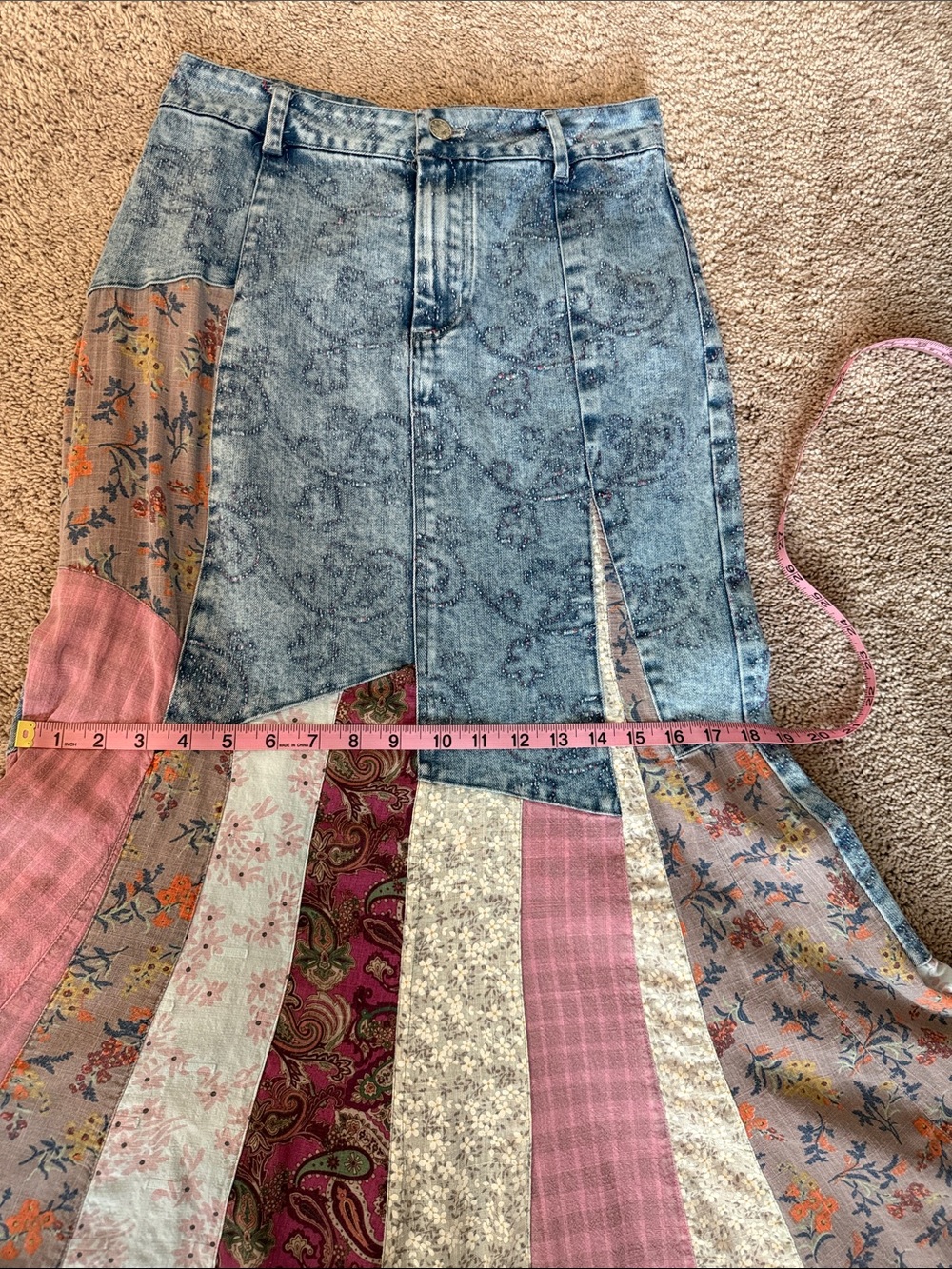 Blue Velvet Brand Boho Patchwork Denim Maxi Skirt - Pink & Blue - Picture 14 of 16